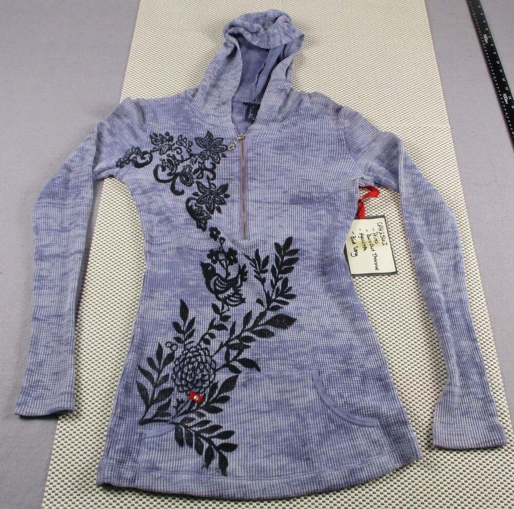 Caramel Shirt Womens Medium Purple Burnout Thermal Hooded Tunic Floral Print